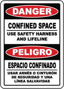 Bilingual Danger Use Safety Harness and Lifeline Sign