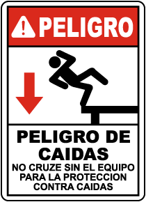 Spanish Fall Hazard Do Not Cross Without Fall Protection Sign