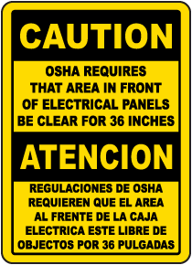 Bilingual Caution Keep Panel Clear For 36 Inches Label