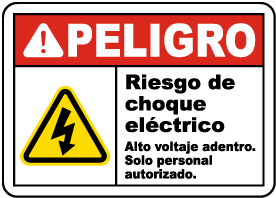 Spanish Danger Shock Hazard High Voltage Inside Sign