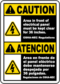 Bilingual Area in Front of Panel Must Be Kept Clear Label