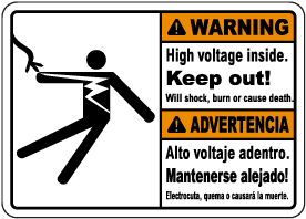 Bilingual Warning High Voltage Inside Keep Out Label