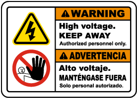 Bilingual Warning High Voltage Keep Away Label