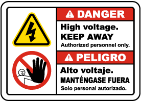 Bilingual Danger High Voltage Keep Away Label