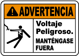 Spanish Warning Hazardous Voltage Keep Away Label