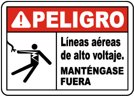 Spanish Danger Hazardous Voltage Overhead Sign