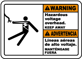 Bilingual Warning Hazardous Voltage Overhead Label