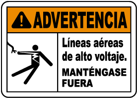 Spanish Warning Hazardous Voltage Overhead Label
