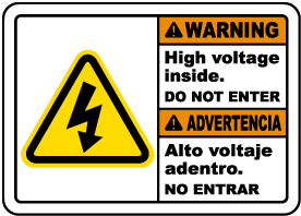 Bilingual Warning High Voltage Inside Do Not Enter Label