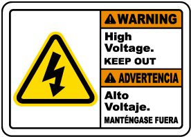 Bilingual Warning High Voltage Keep Out Label
