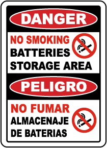 Bilingual No Smoking Battery Storage Area Sign