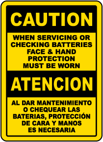 Bilingual Caution When Servicing Batteries Sign
