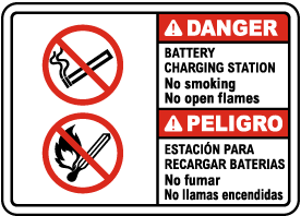 Bilingual Battery Charging Station No Smoking Sign