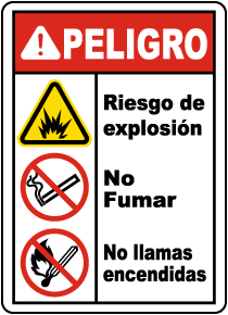 Spanish Explosion Hazard No Smoking No Open Flames Sign