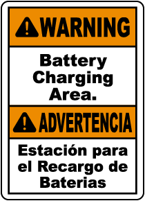 Bilingual Warning Battery Charging Area Sign