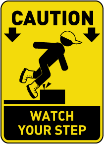 Caution mind the step safety sign 