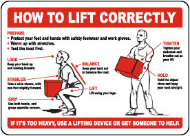 How to Lift Correctly Instruction Sign