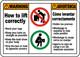 Bilingual How to Lift Correctly Label