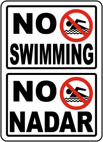 Bilingual No Swimming Sign