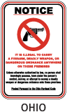 Ohio No Firearms on Premises Sign