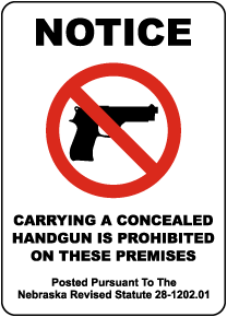 Nebraska Concealed Handguns Prohibited Sign