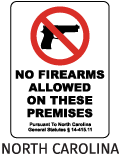 North Carolina No Firearms Sign