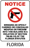 Florida No Weapons or Firearms Sign