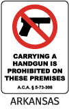 Arkansas Handguns Prohibited Sign