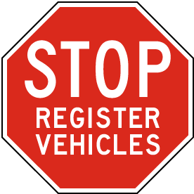 Stop Register Vehicles Sign