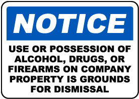 No Alcohol, Drugs, Firearms Sign