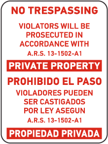 Bilingual Arizona No Trespassing Sign