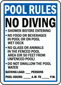 Florida Pool Rules No Diving Sign