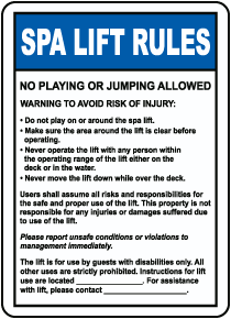 Spa Lift Rules Sign