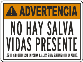 Connecticut Spanish Warning No Lifeguard On Duty Sign