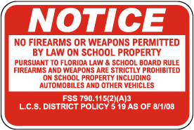 Florida No Weapons Permitted On School Property Sign