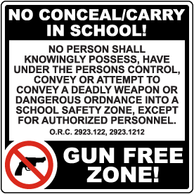 Ohio No Conceal Carry in School Sign