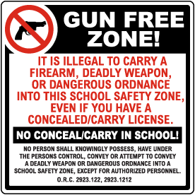 Ohio Gun Free School Zone Sign