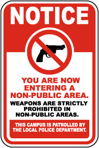 Weapons Are Prohibited On Campus Sign