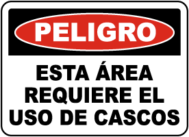 Spanish Danger Hard Hat Area Sign