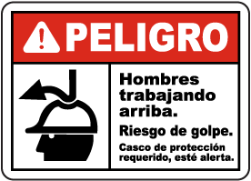 Spanish Danger Men Working Above Impact Hazard Sign
