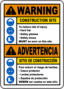 Bilingual Warning Construction Site Risk of Injury Sign