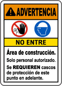 Spanish Warning Construction Area Do Not Enter Sign
