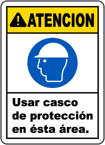 Spanish Caution Hard Hat Area Sign