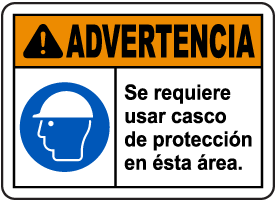 Spanish Warning Hard Hat Required In This Area Sign