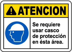 Spanish Caution Hard Hat Required In This Area Sign