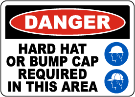 Danger Hard Hat or Bump Cap Required Sign 