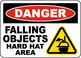 Danger Falling Objects Hard Hat Area Sign 