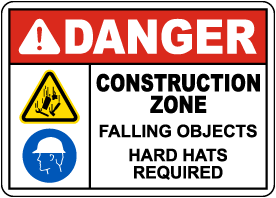 Danger Falling Objects Hard Hats Required Sign 