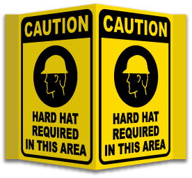 3-Way Caution Hard Hat Required Sign