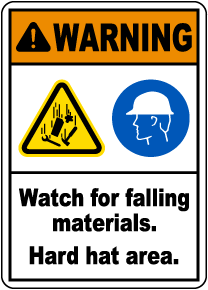 Warning Falling Materials Hard Hat Area Sign